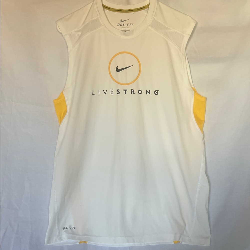 Nike White and Yellow Sleeveless Dri-FIT Shirt